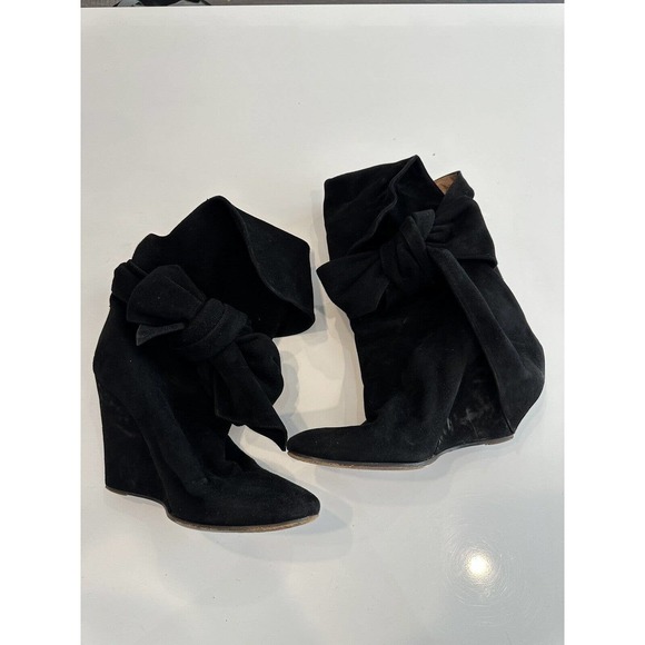 Chloè Black Suede Wrap Bow Booties Wedge Boots size 38 US 7.5 - Picture 5 of 11